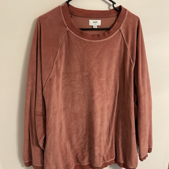 Aerie Real Obsessed Oversized Velour Sweatshirt Size Large Relic Pullover Rust - Picture 4 of 9